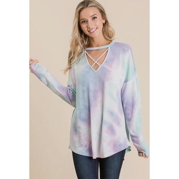 Lovely Melody - Tie Dye French Terry Women's Shirt with Criss - NWOT - Picture 4 of 5